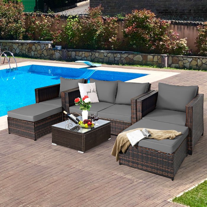 5 Pieces Outdoor Rattan Patio Furniture Set with Removable Cushions-