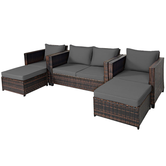 5 Pieces Outdoor Rattan Patio Furniture Set with Removable Cushions-