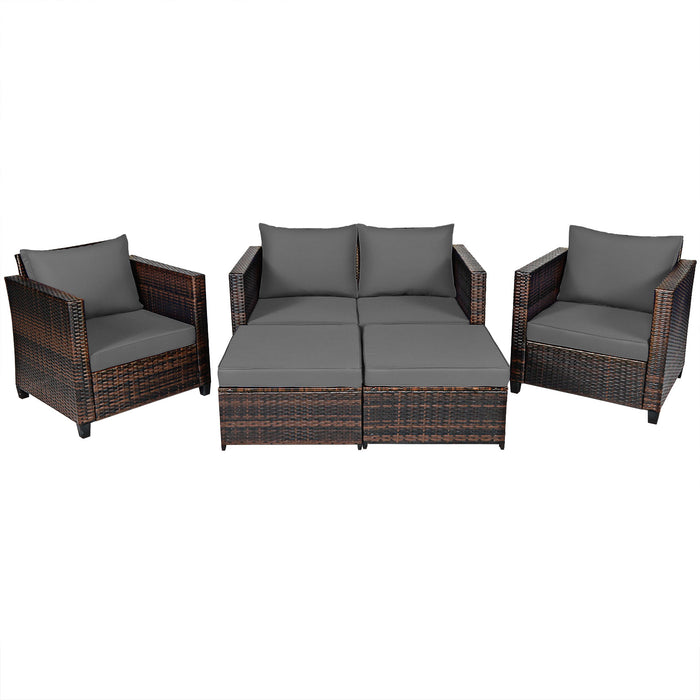 5 Pieces Outdoor Rattan Patio Furniture Set with Removable Cushions-