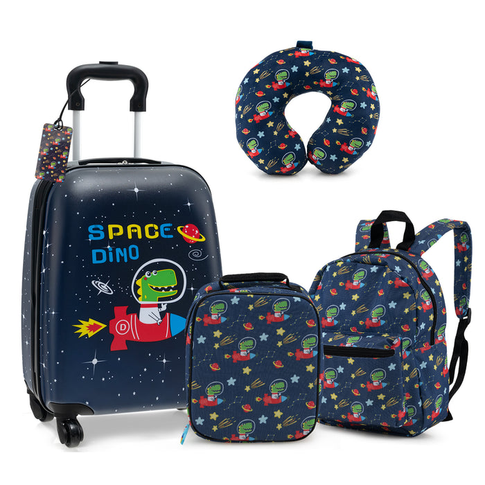 5 Piece Kids Luggage Set Carry-on Children Rolling Suitcase Set with Backpack-