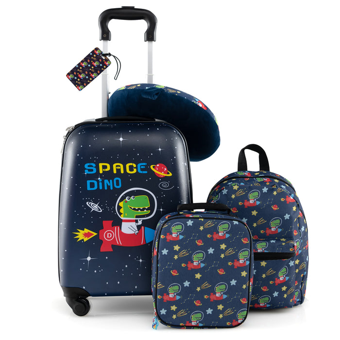 5 Piece Kids Luggage Set Carry-on Children Rolling Suitcase Set with Backpack-