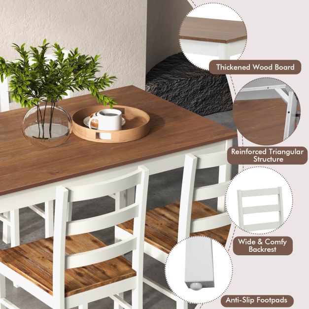 Dining Collection Set, 5 Pieces - Large Table with Coffee Finish, Perfect for Family and Guest Entertainment - Ideal for Dinner Parties and Family Meals