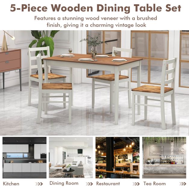 Dining Collection Set, 5 Pieces - Large Table with Coffee Finish, Perfect for Family and Guest Entertainment - Ideal for Dinner Parties and Family Meals