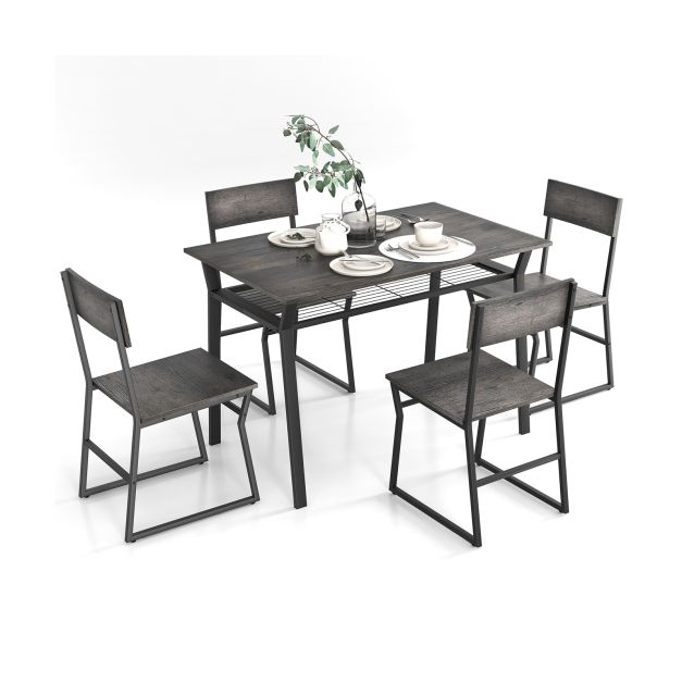 5-Piece Dining Table Set - Grey Metal Frame with Storage Rack Feature - Perfect for Dining Room Organization and Space Saving