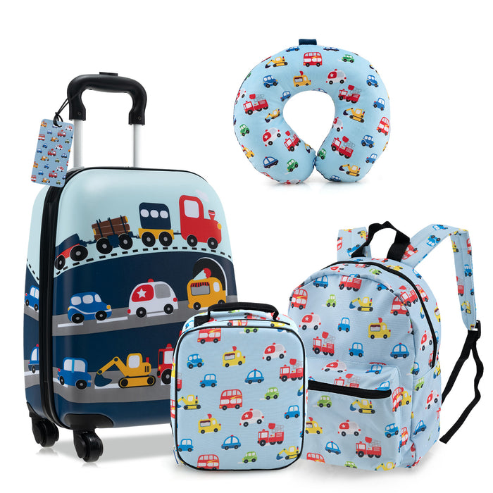 5 Piece Kids Luggage Set Carry-on Children Rolling Suitcase Set with Backpack-