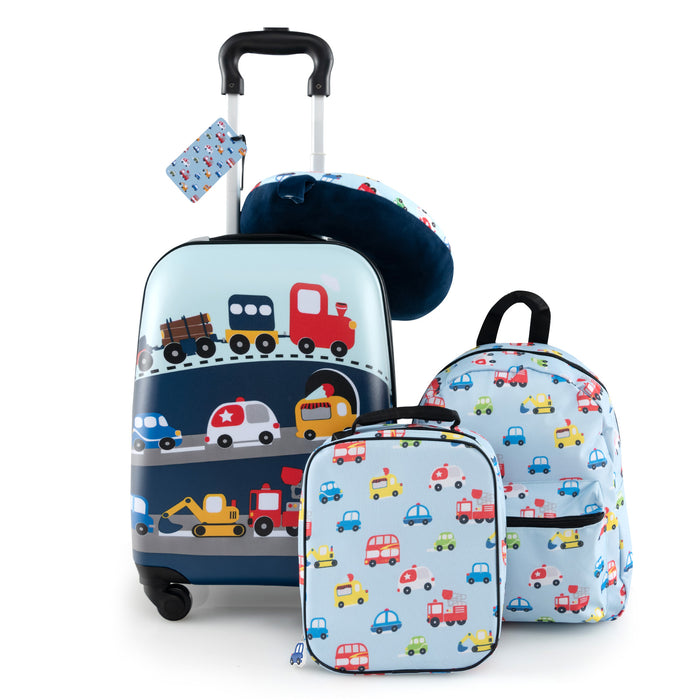 5 Piece Kids Luggage Set Carry-on Children Rolling Suitcase Set with Backpack-