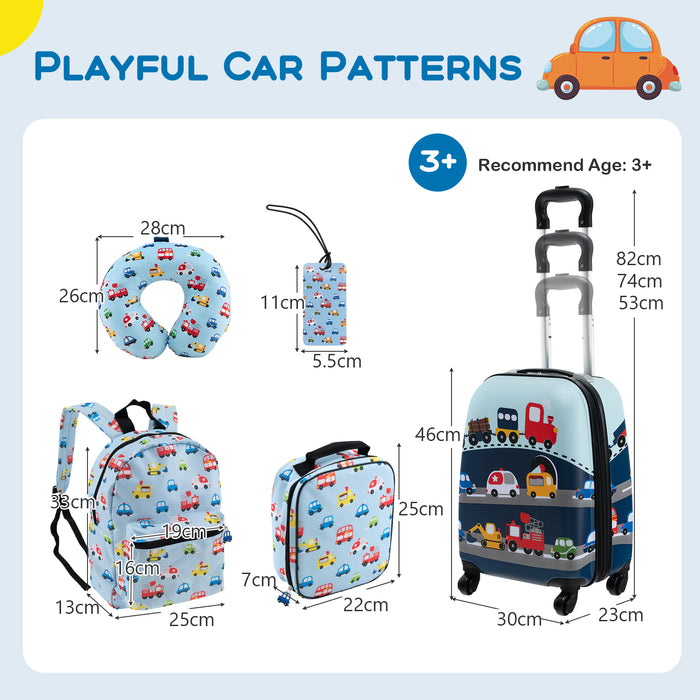 5 Piece Kids Luggage Set Carry-on Children Rolling Suitcase Set with Backpack-