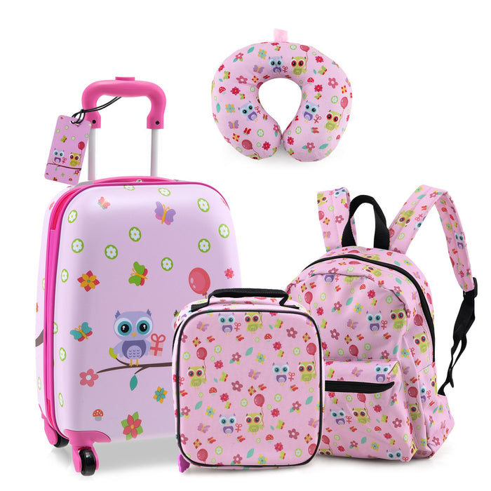 5 Piece Kids Luggage Set Carry-on Children Rolling Suitcase Set with Backpack-