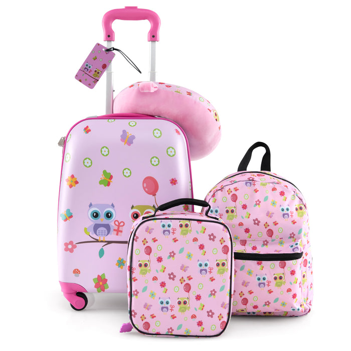 5 Piece Kids Luggage Set Carry-on Children Rolling Suitcase Set with Backpack-