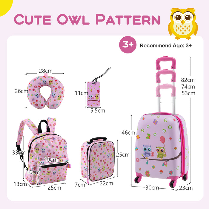 5 Piece Kids Luggage Set Carry-on Children Rolling Suitcase Set with Backpack-