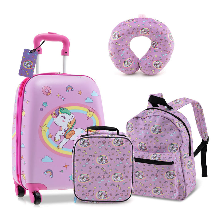 5 Piece Kids Luggage Set Carry-on Children Rolling Suitcase Set with Backpack-
