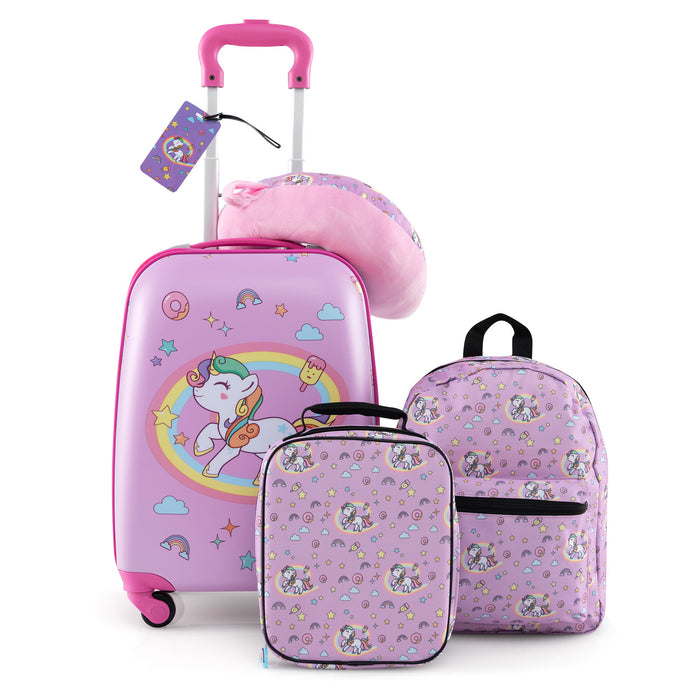 5 Piece Kids Luggage Set Carry-on Children Rolling Suitcase Set with Backpack-