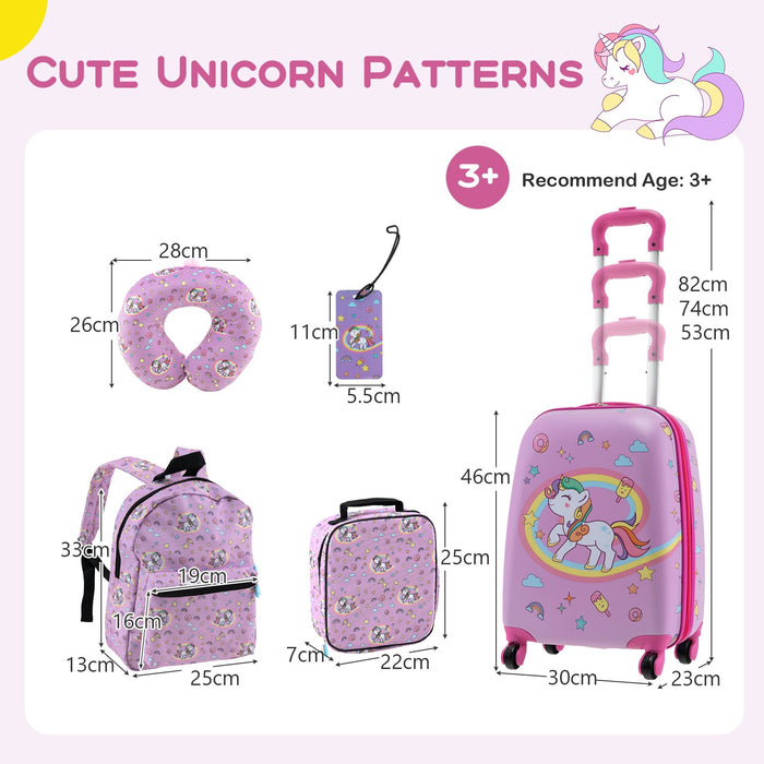 5 Piece Kids Luggage Set Carry-on Children Rolling Suitcase Set with Backpack-