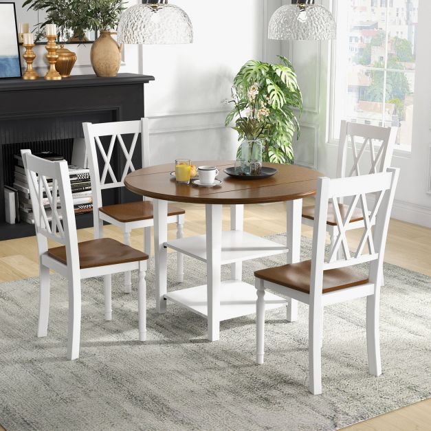 Dining Table Set with 5 Extendable Pieces - 2-Tier Storage Shelf for Enhanced Capacity - Perfect for Space-Efficient Dining Needs