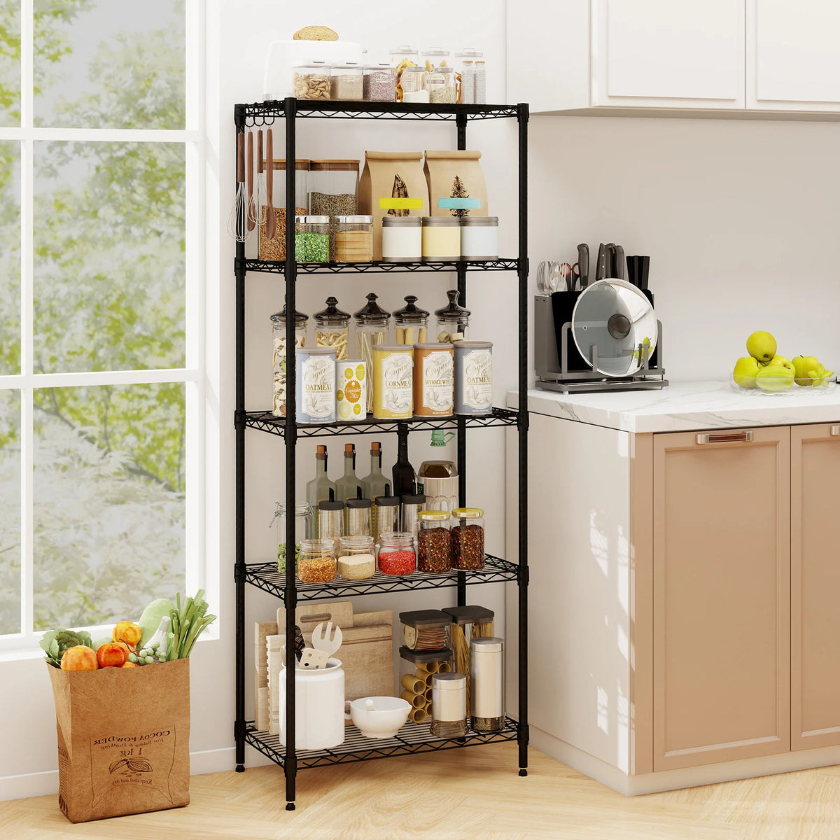 3/4/5/6-Tier Wire Shelving Unit Adjustable Metal Storage Shelves with V-shaped Shelving Rack-5-Tier-S