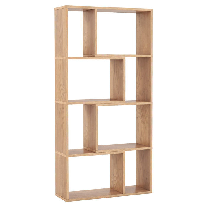 5-Tier Geometric Bookshelf with 8 Cubes Floor Standing Open Display-Brown