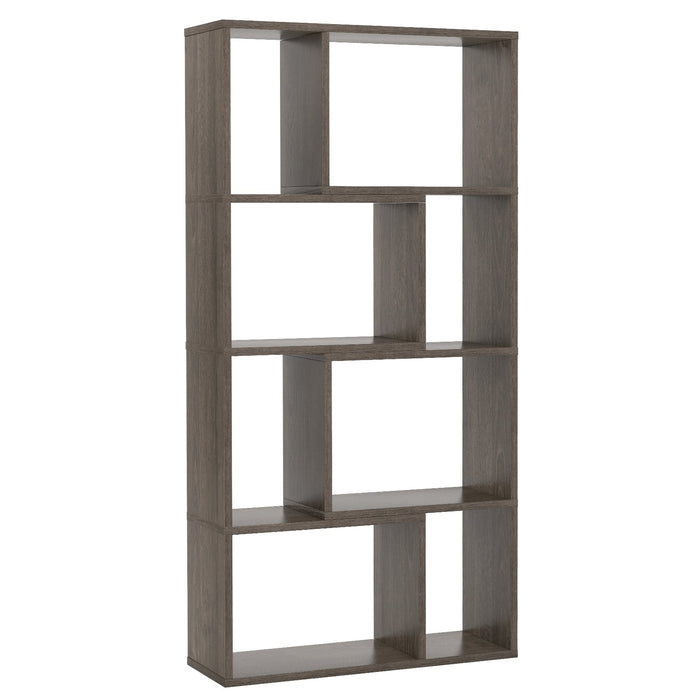 5-Tier Geometric Bookshelf with 8 Cubes Floor Standing Open Display-Brown