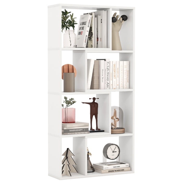 5-Tier Geometric Bookshelf with 8 Cubes Floor Standing Open Display-Brown