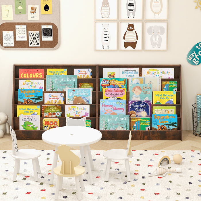 5-Tier Wooden Toddler Book Shelf Stand with Deep Compartments-Grey