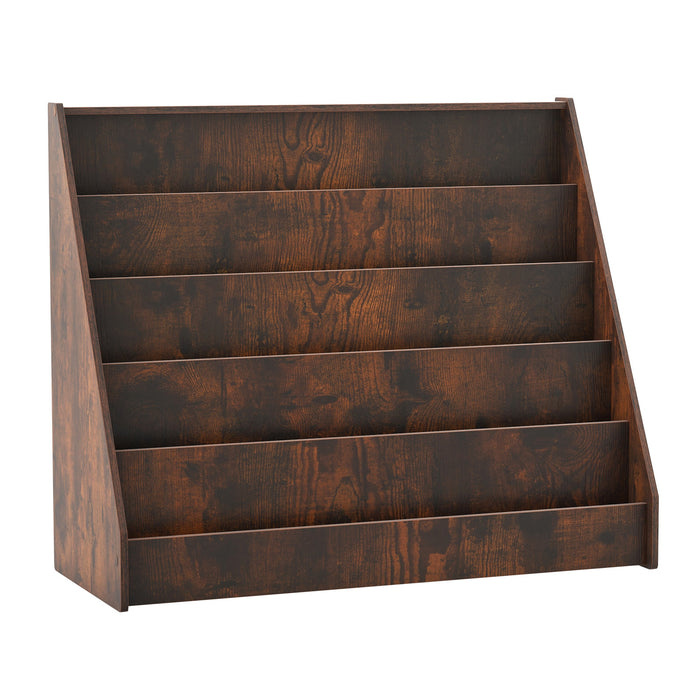 5-Tier Wooden Toddler Book Shelf Stand with Deep Compartments-Grey