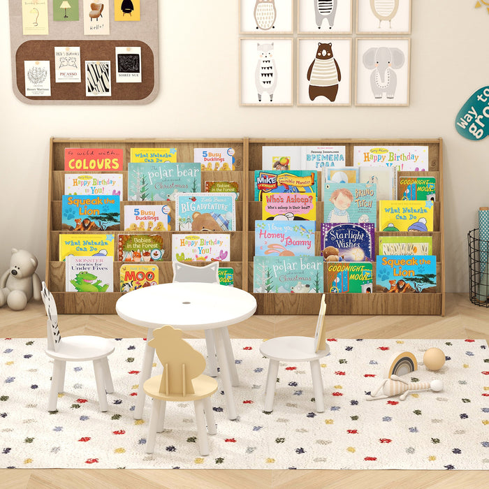 5-Tier Wooden Toddler Book Shelf Stand with Deep Compartments-Grey