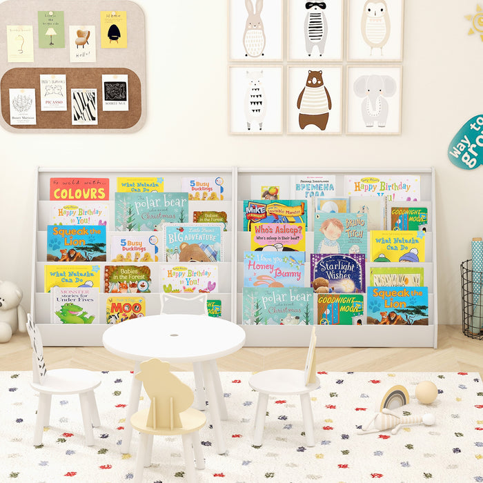 5-Tier Wooden Toddler Book Shelf Stand with Deep Compartments-Grey