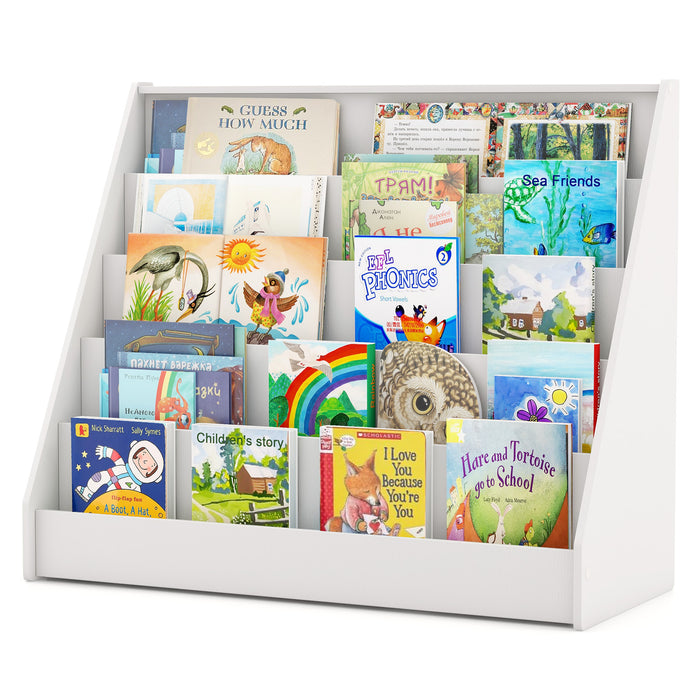 5-Tier Wooden Toddler Book Shelf Stand with Deep Compartments-Grey