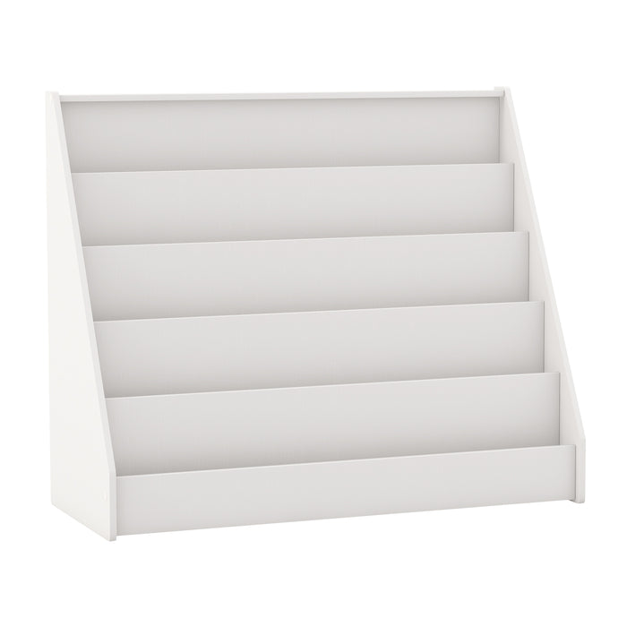 5-Tier Wooden Toddler Book Shelf Stand with Deep Compartments-Grey