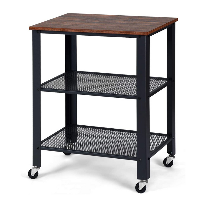 3 Tier Kitchen Utility Trolley with Wheels-Grey
