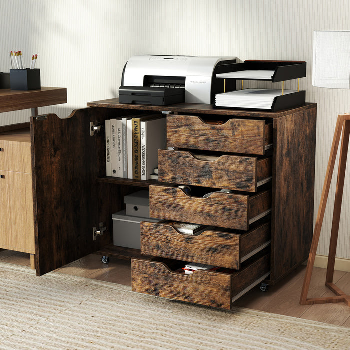 5-Drawer Chest with Door and Adjustable Shelf-