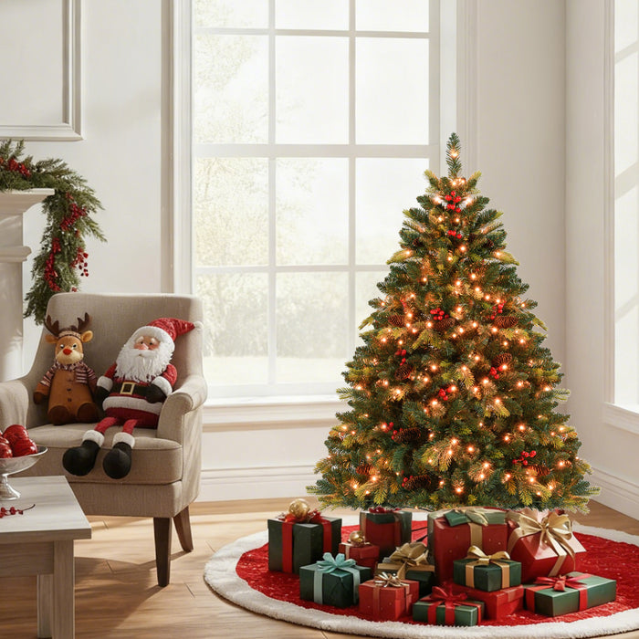 Artificial Christmas Tree Hinged Xmas Tree with Branch TipsA and Natural Pine Cones-