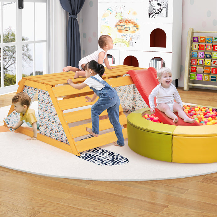 5-in-1 Jungle Gym with Slide and Rock Climbing Wall