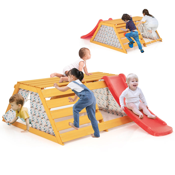 5-in-1 Jungle Gym with Slide and Rock Climbing Wall