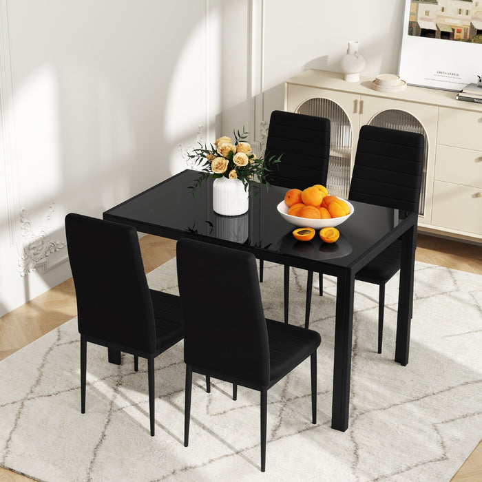 5 Piece Dining Table Set with Glass Tabletop and Metal Legs for Dining Room-