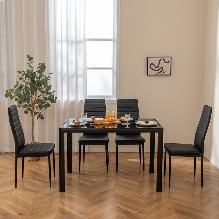 5 Piece Dining Table Set with Glass Tabletop and Metal Legs for Dining Room-