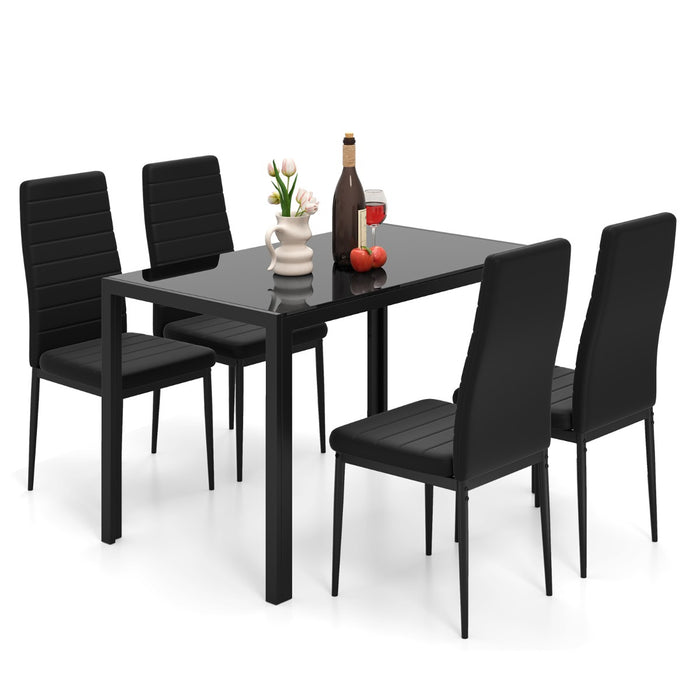 5 Piece Dining Table Set with Glass Tabletop and Metal Legs for Dining Room-