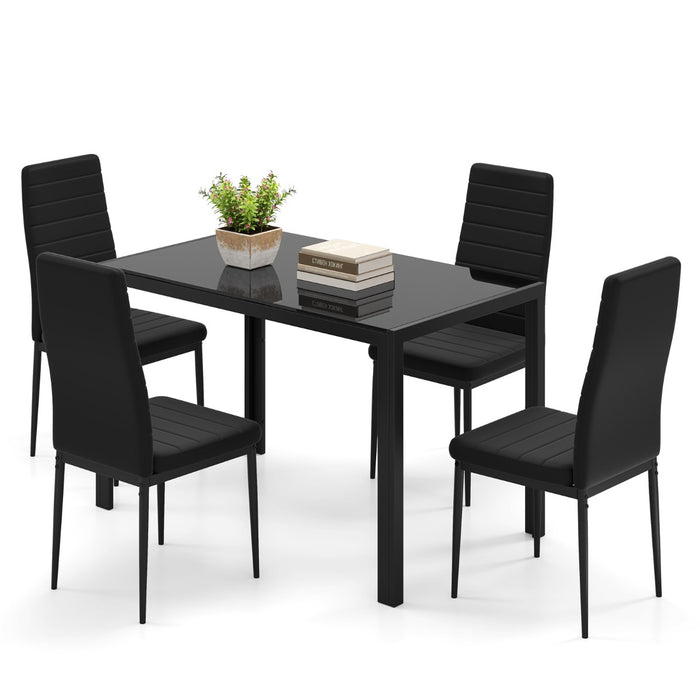 5 Piece Dining Table Set with Glass Tabletop and Metal Legs for Dining Room-