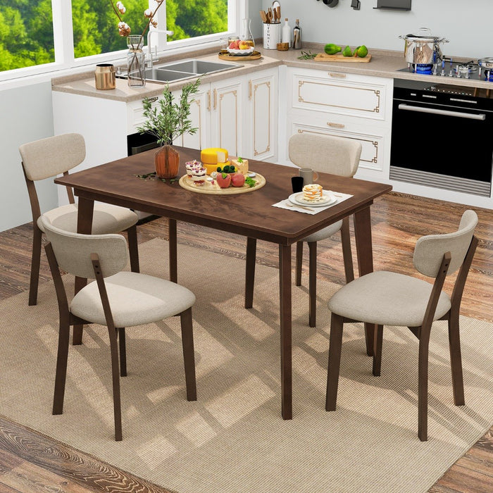 5-Piece Dining Table Set with Rubber Wood Frame and Padded Seat-Brown