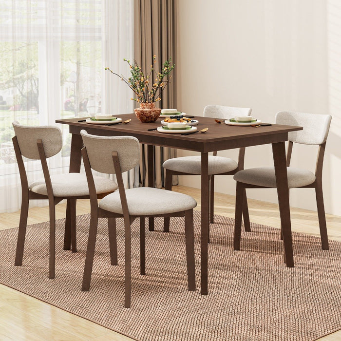 5-Piece Dining Table Set with Rubber Wood Frame and Padded Seat-Brown