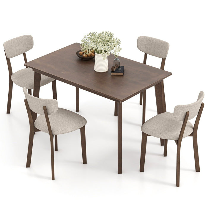 5-Piece Dining Table Set with Rubber Wood Frame and Padded Seat-Brown