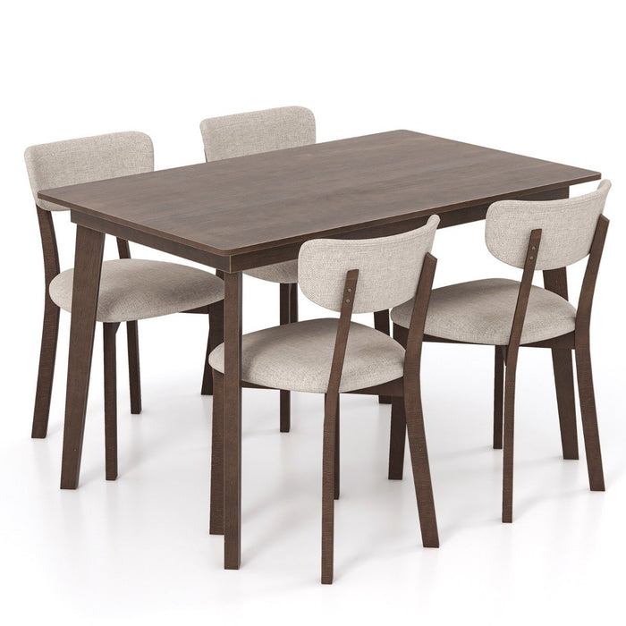 5-Piece Dining Table Set with Rubber Wood Frame and Padded Seat-Brown