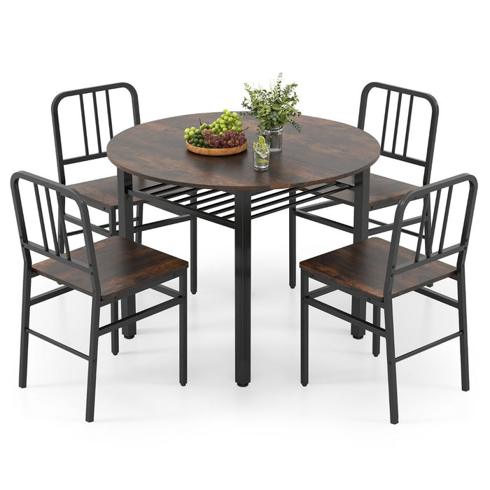 5 Piece Dining Table Set with Storage Rack for Dining Room-