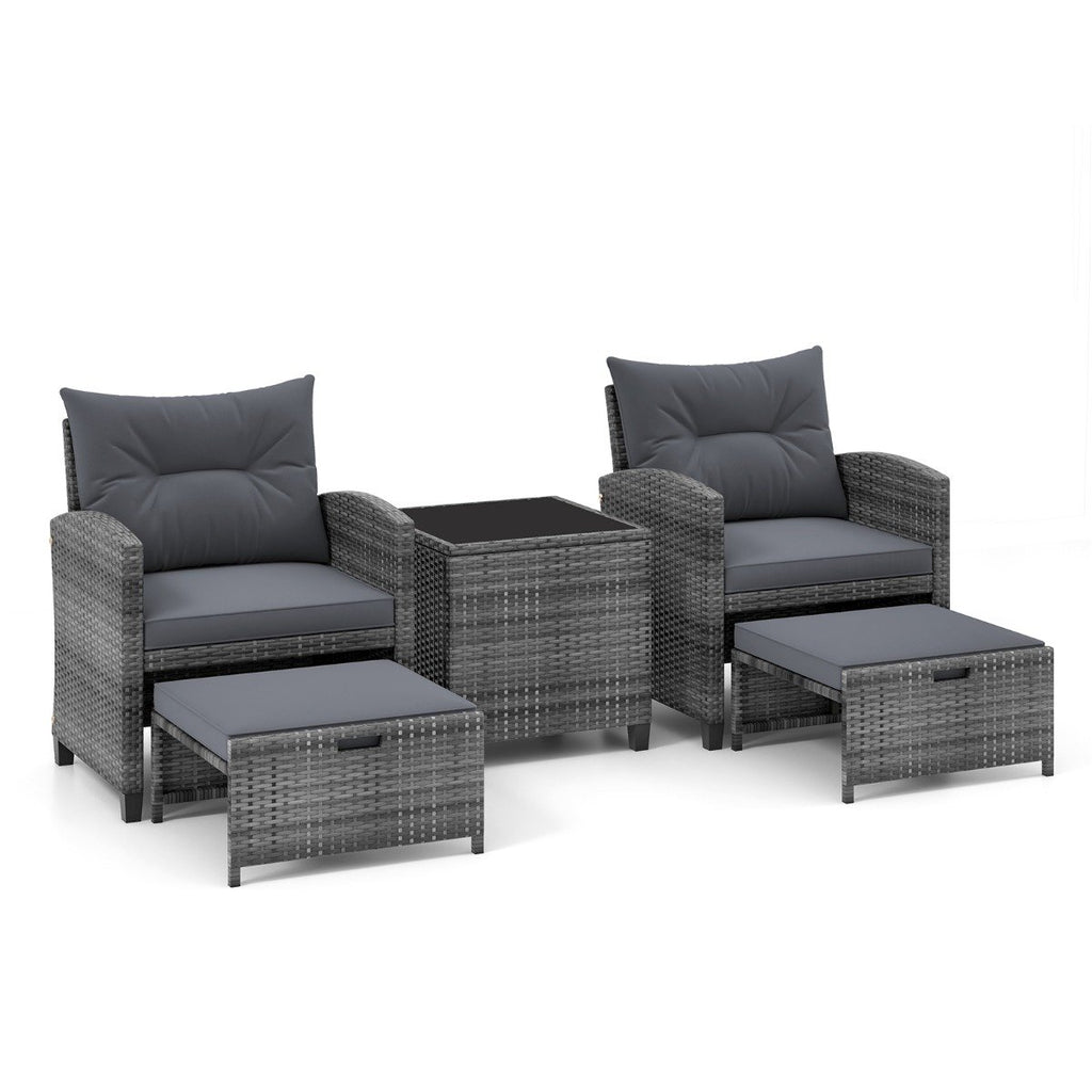 5 Piece Wicker Patio Furniture Set with 2 Cushioned Chairs and 2 Ottomans-