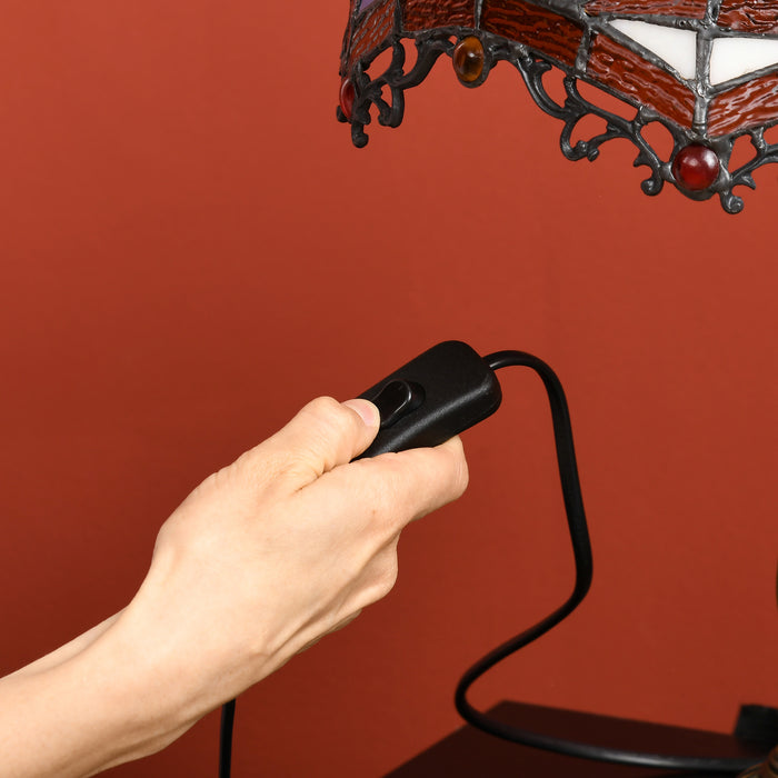 Handcrafted Stained Glass Table Lamp - Artisan Collectible Multi-Colored Lighting for Living Room & Bedside - Elegant Décor with Zinc Alloy Base, 31cm Diameter x 48cm Height