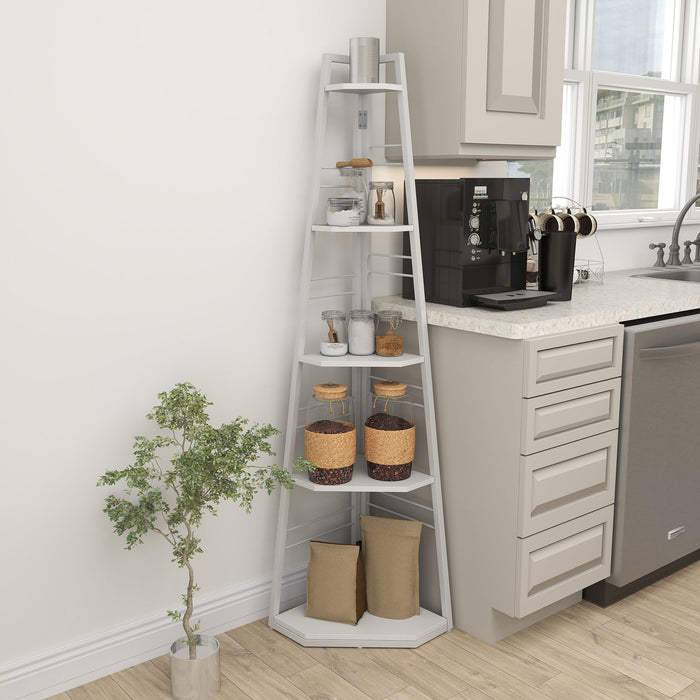 HOMCOM 5-Tier Corner Shelf - White