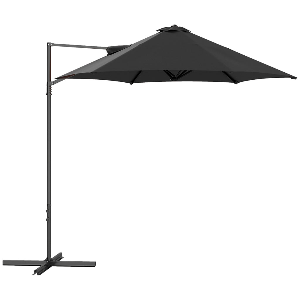 Outsunny 2.5M Garden Cantilever Parasol, Offset Roma Patio Umbrella Hanging Sun Shade Canopy Shelter with 360° Rotation and Cross Base, Black