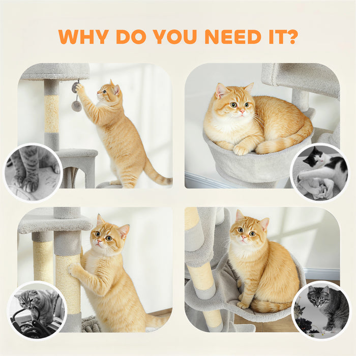 PawHut Cat Tree, 192 cm Large Multi-Level Cat Tower for Indoor Kittens with 8 Scratching Posts, 3 Plush Beds, 2 Hammocks