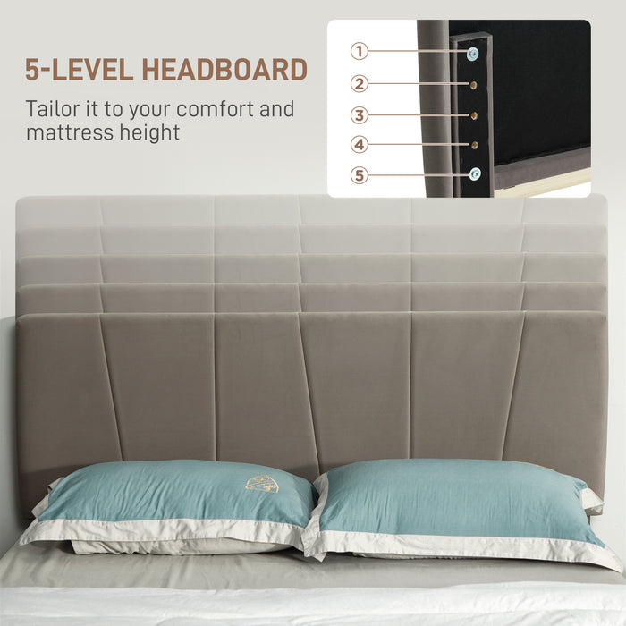 HOMCOM King Velvet-Feel Headboard Bed Frame - Grey
