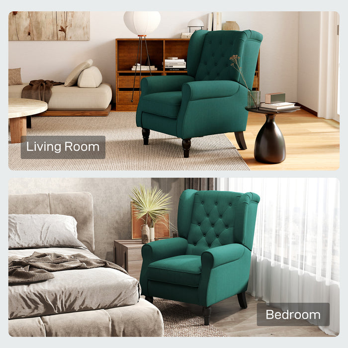HOMCOM Wingback Accent Chair, Retro Upholstered Button Tufted Occasional Chair for Living Room and Bedroom, Dark Green