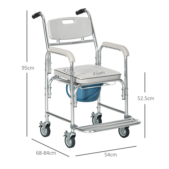 HOMCOM 3-in-1 Shower Commode Wheelchair, with Wheels - Grey | Aosom UK